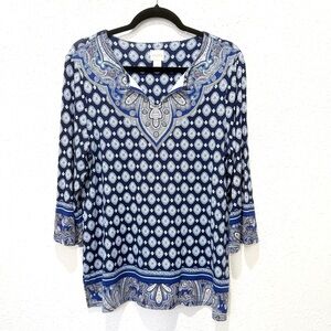 Chico's‎ Navy and White paisley Patterned Tunic M/8